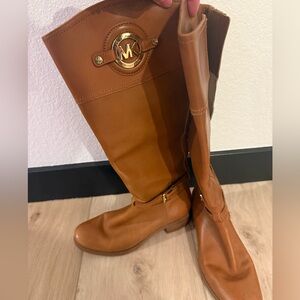 Michael Kors Tan Leather Boots with Gold Accents
